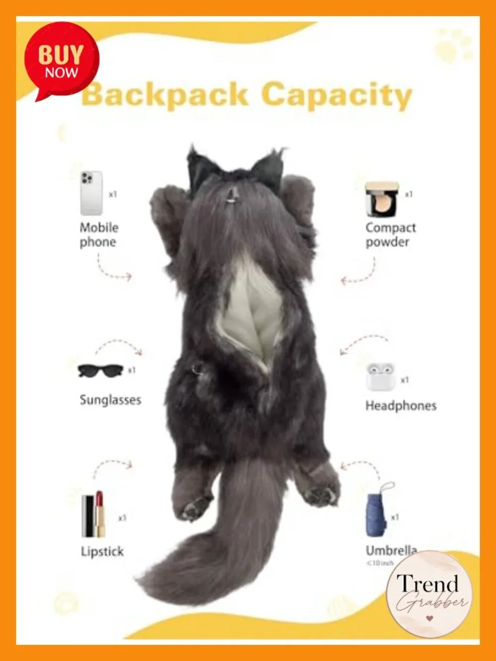 Realistic Maine Coon Cat Backpack - Plush Cat Purse with Adjustable Straps